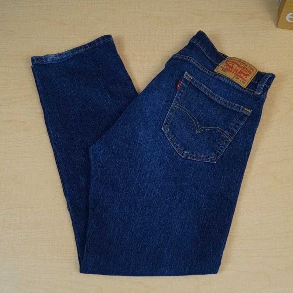 Levis 505 Jeans Regular Fit Straight Leg Dark Blue Denim Red Tab Mens 34 x 30